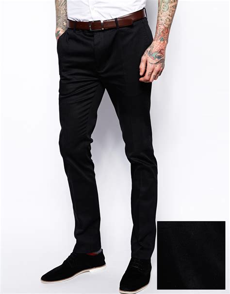 Lyst Asos Super Skinny Fit Smart Trousers In Cotton Sateen In Black