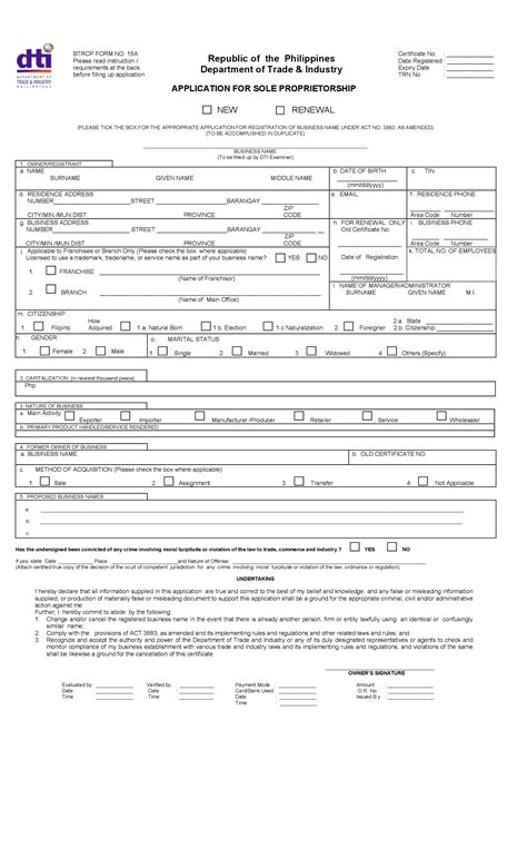 Dti Business Registration Form Download Leah Beachums Template