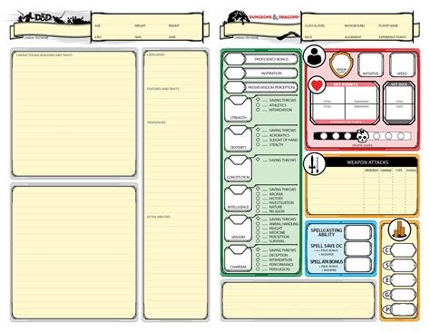 D&D character sheet - halfpage - coloured | Dnd character sheet, Character sheet, Rpg character ...