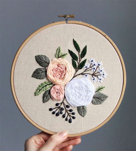 Modern Embroidery Pattern With Video Tutorial Floral Hand Embroidery