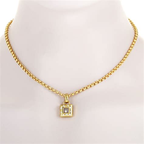 Chopard Happy Diamonds 18k Yellow Gold Square Pendant Necklace Ebay