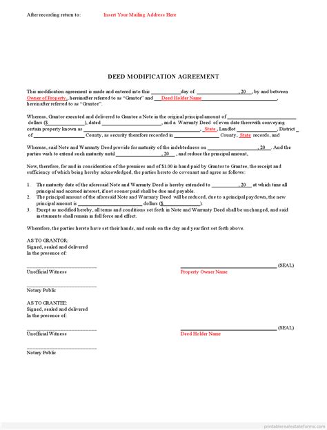 Sample Modification Form For Deed Printable Template
