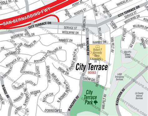 City Terrace Map East La Los Angeles County Ca Otto Maps