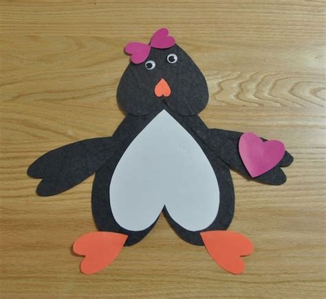 Penguin Made Out Of Hearts Valentine Crafts February Crafts