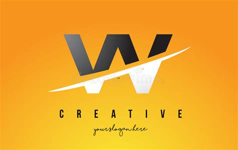 Vv V Letter Modern Logo Design With Yellow Background And Swoosh Stock