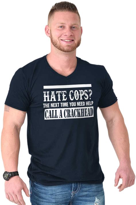 Hate Cops Call A Crackhead Funny Blue Line V Neck Tee Shirts T Shirt For Mens Ebay