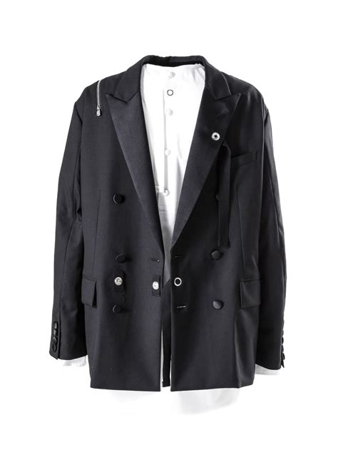 Sj0002aw22black Double Zip Reverse Double Breasted Tuxedo Jacket