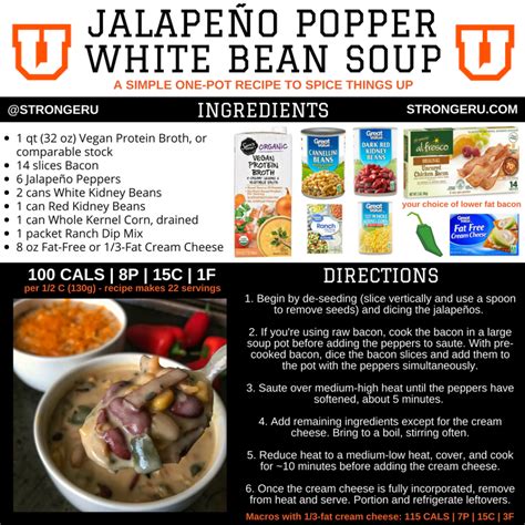 But in fact, we'll do you one better. High Protein Soup: Jalapeño Popper White Bean Soup | White bean soup, Delicious soup, Bean and ...