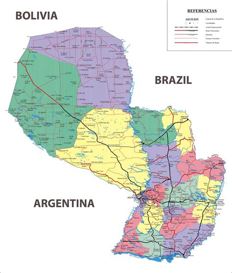 Grande Detallado Mapa Administrativo De Paraguay Con Carreteras Y
