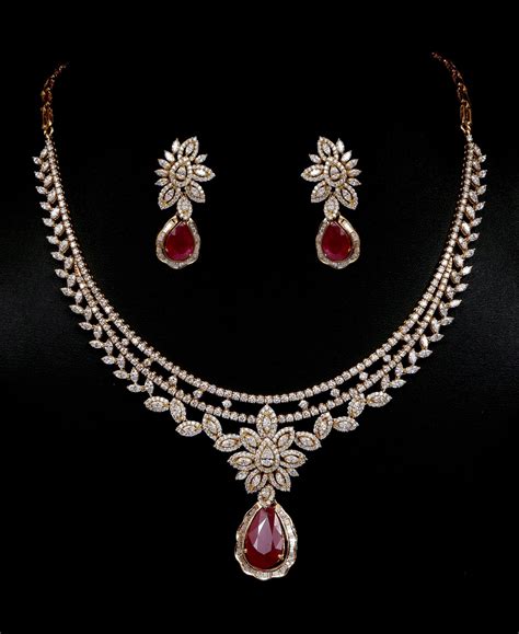 Diamond And Ruby Necklace Set Vummidi Bangaru Jewellers Rubynecklace