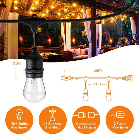 Addlon 48 Ft Outdoor String Lights Commercial Grade Weatherproof Strand