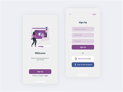 Welcome Screen And Sign Up For Art And Design Online Classes App By Amani