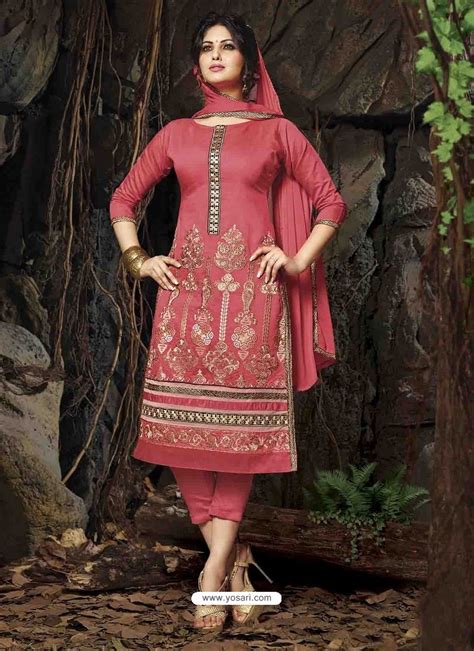 Pink Chanderi Silk Salwar Kameez Punjabi Suit Online