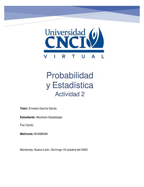 Probabilidad Y Estadistica Act Probabilidad Y Estad Stica Actividad