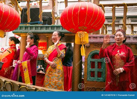 Color Float And Dragon In Chinese New Year Parade Editorial Stock Photo