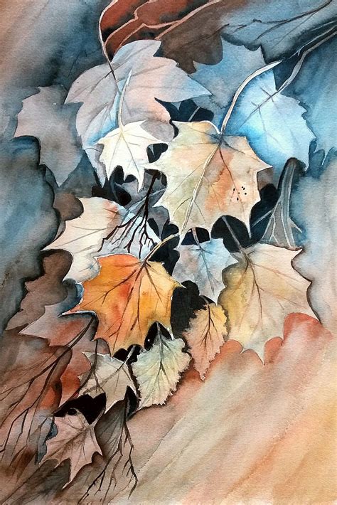 Aquarell Herbstblätter Negativmalerei Watercolor Autumn Leaves