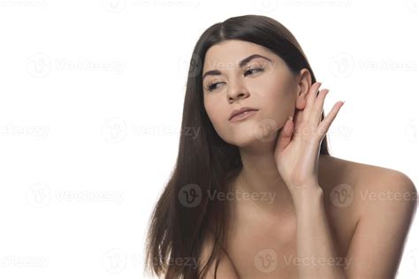 Woman Holds Her Hand Near Ear And Listens Carefully 17156110 Stock
