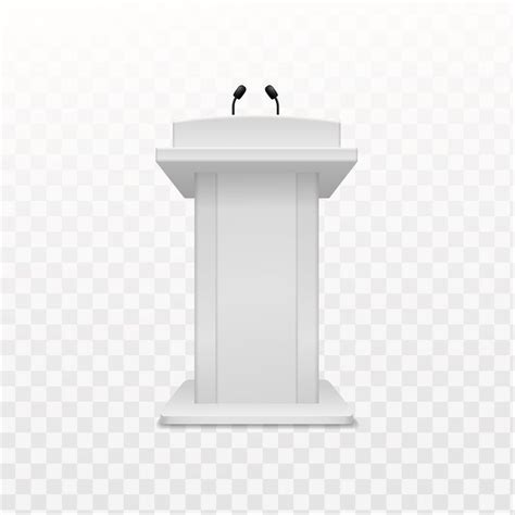 Debate Speaker Podium Realistic White Tribune With Microphone Front V