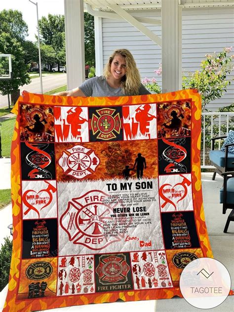 Firefighter To My Son Love Dad Quilt Blanket Tagotee