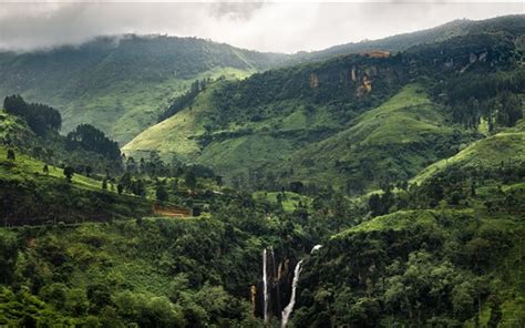 Wallpaper Beautiful Tropical Landscape Green Mountains Waterfalls