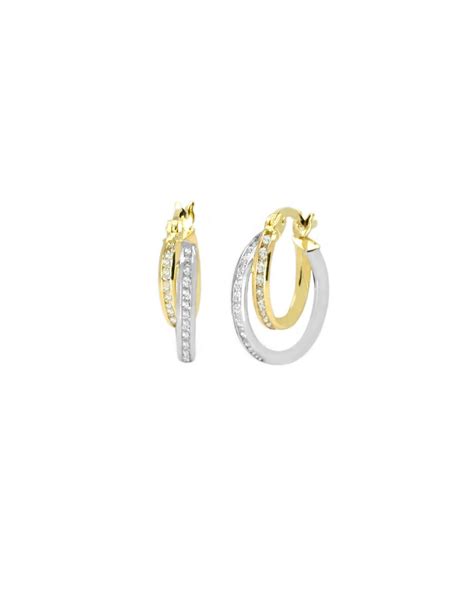 9ct Two Tone Gold Cubic Zirconia Hoop Earrings T T Jewellers