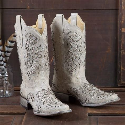 A3397 Corral Boots Womens White Sequin Inlay Bling Glitter Sq Toe Boot