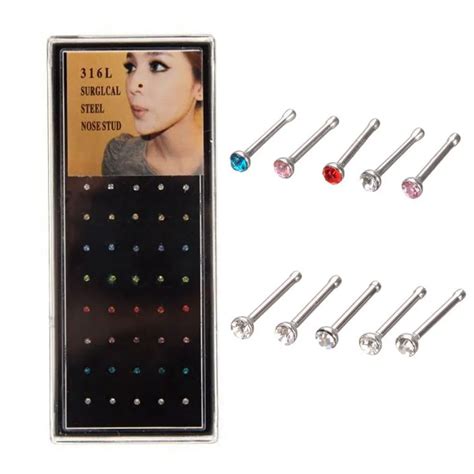 Elegant Rhinestone Nose Studs Ring For Women Surgical Steel Piercing