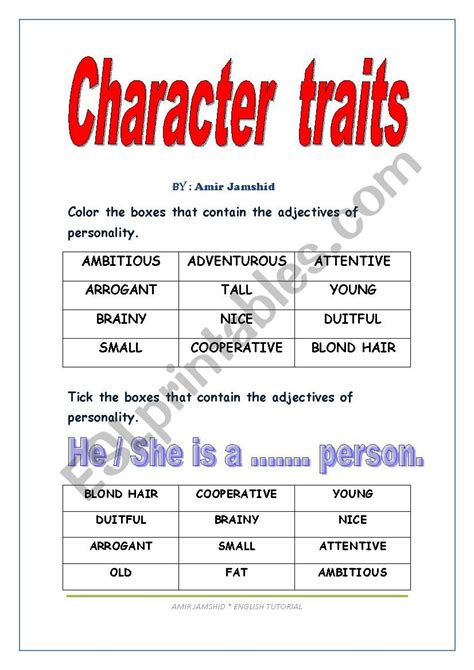 Character Traits Esl Worksheet By Parsland