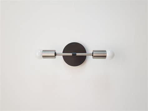Modern Black And Brushed Nickel Light Linear Wall Sconce Silver Mid Century Art Deco