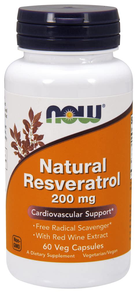Now Supplements Natural Resveratrol 200 Mg With Red Wine Extract 60