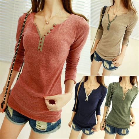 Pretty New Women Pullover Blending Bottoming Shirt Long Sleeved V Neck Slim Women Pullover