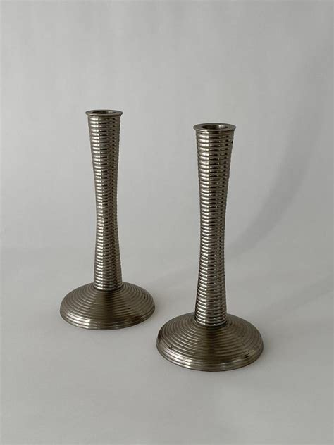 20th Century Chrome Ribbed Candlestick Holders For Sale At 1stdibs