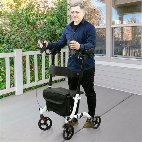 Senior Upright Walker With Seat And 4 Wheels Adjustable Standing