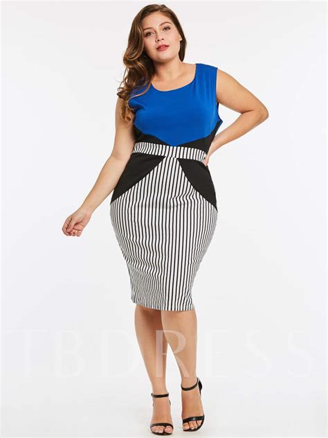 Plus Size Striped Sleeveless Womens Bodycon Dress