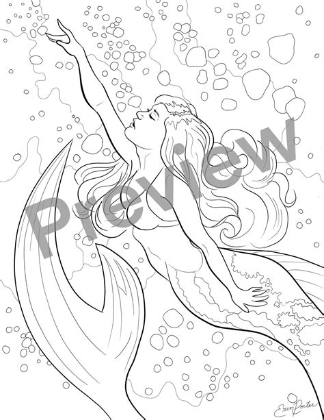 Mermaid Adult Coloring Book 10 Printable Coloring Pages Etsy