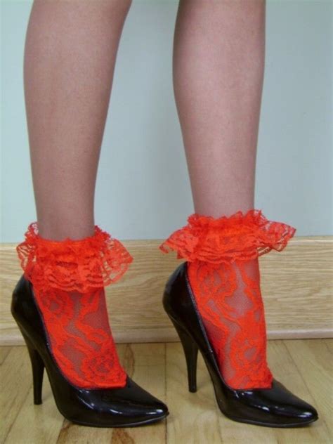 Lace Anklets W Ruffled Lace Cuffs Red Heels Lace Ankle Socks Socks And Heels