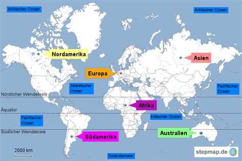 Stepmap Weltkarte Kontinente Und Ozeane Landkarte Für Deutschland