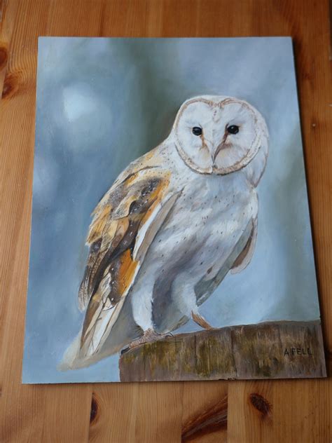 Original Barn Owl Oil Painting Realistic Owl Wall Art Oil Etsy