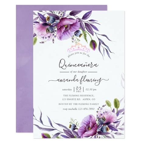 Violet Purple Poppy Floral Quincea Era Invitation Ad Aff Quincea
