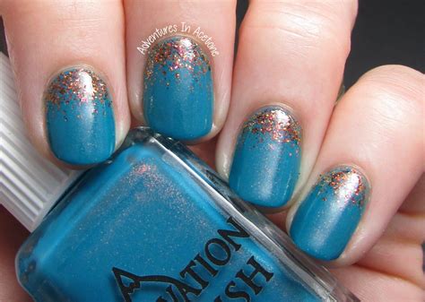 Adventures In Acetone Teal And Copper Reverse Glitter Gradient Nail