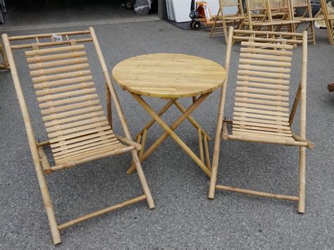 Bamboo Patio Table Set Including Table And Pair Of Chairs