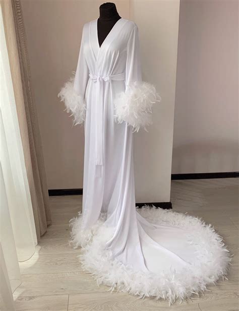 feather robe with train white bella donna handmade ️
