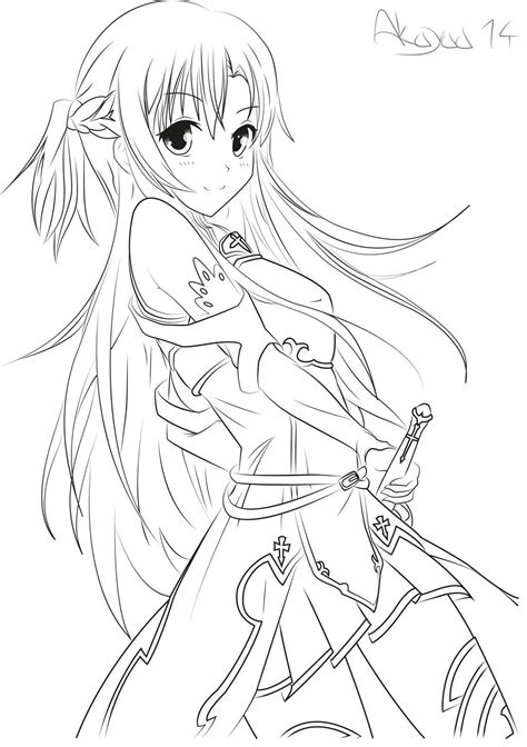 Asuna Yuuki Sword Art Online Lineart By Akayaa Sword Art Online