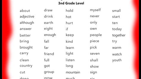 Learn 3rd Grade English Sight Words You Tube Youtube