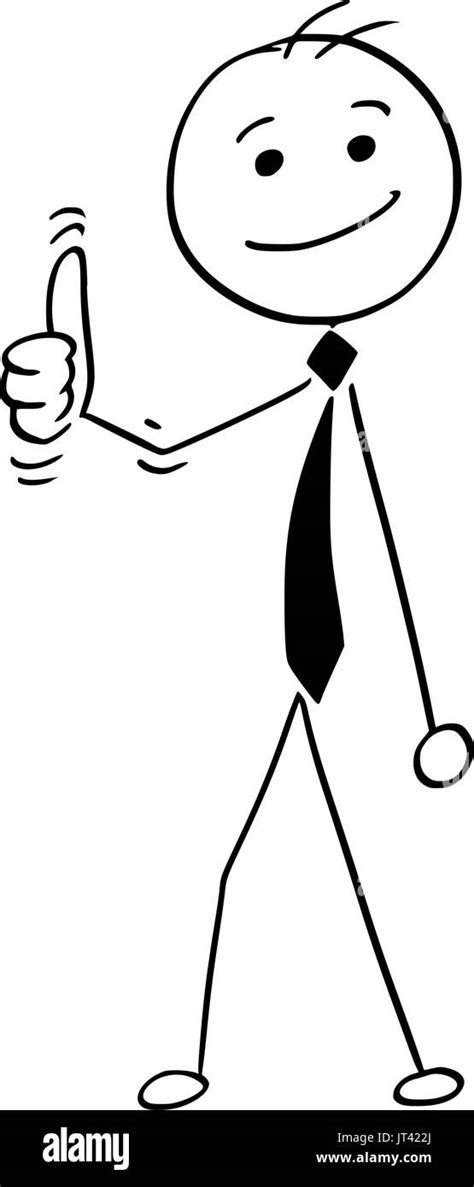 Cartoon Illustration Of Happy Smiling Stick Man Businessman Manager