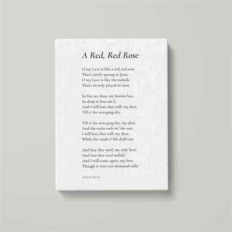 A Red Red Rose By Robert Burns Poem Canvas Print Poetry Etsy