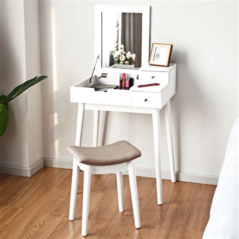 The vanity table or vanity works great as a make up table. Small White Vanity Table Set | White Modern Dressing Table ...