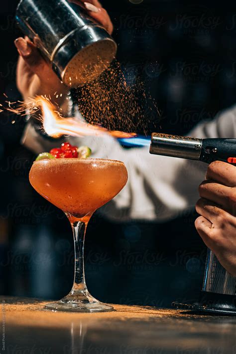 Bartender Spilling And Burning Spices Over Cocktail Stock Image Everypixel