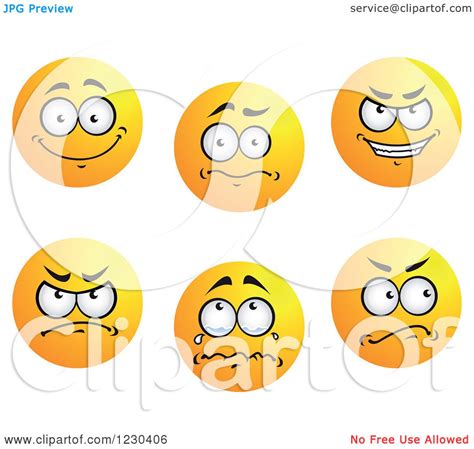 Clipart Of Round Yellow Smiley Face Emoticons In Different Moods