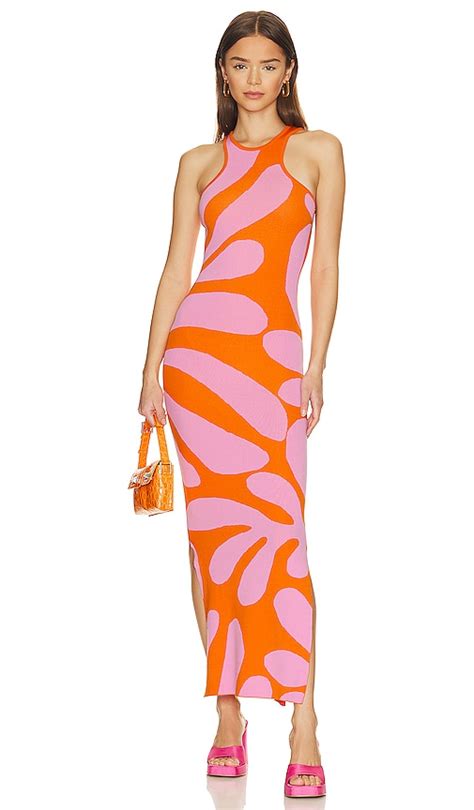 solid and striped sia dress in carnation pink and clementine revolve